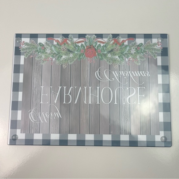Farmhouse Merry Christmas Glass Cutting Board - Picture 2 of 5